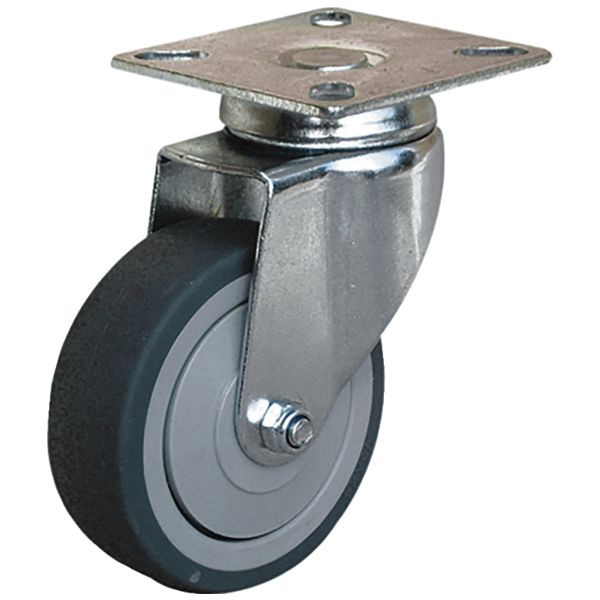 ROULETTE COLLECTIVITÉS ROUE CA ROULETTE UNIROLL CAOUTCHOUC THERMOPLASTIQUE GRIS PIVOTANTE PLATINE Ø50 MM 40 KG