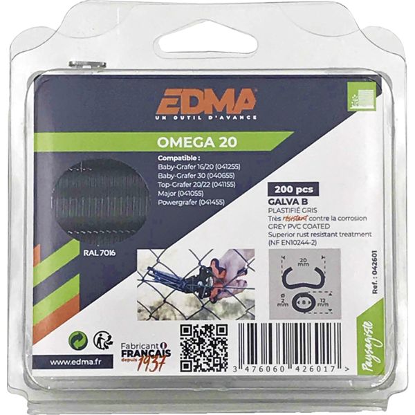 AGRAFE OMEGA 20 - GALVA PLASTIFI GRIS - 1000P