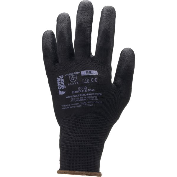 GANTS EUROLITE 6040 POLYESTER NOIR J13 PAUME ENDUITE PU NOIR