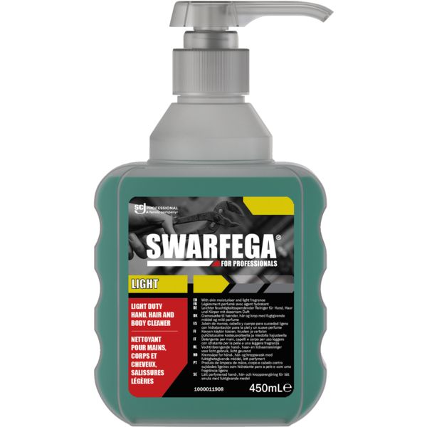 SWARFEGA  LIGHT PRODUIT LAVANT POUR LES MAINS, LE CORPS ET LES CHEVEUX, LEGEREMENT PARFUME, AVEC AGENT HYDRATANT, POUR ELIMINER LES HUILES, GRAISSES ET SALISSURES LEGERES.