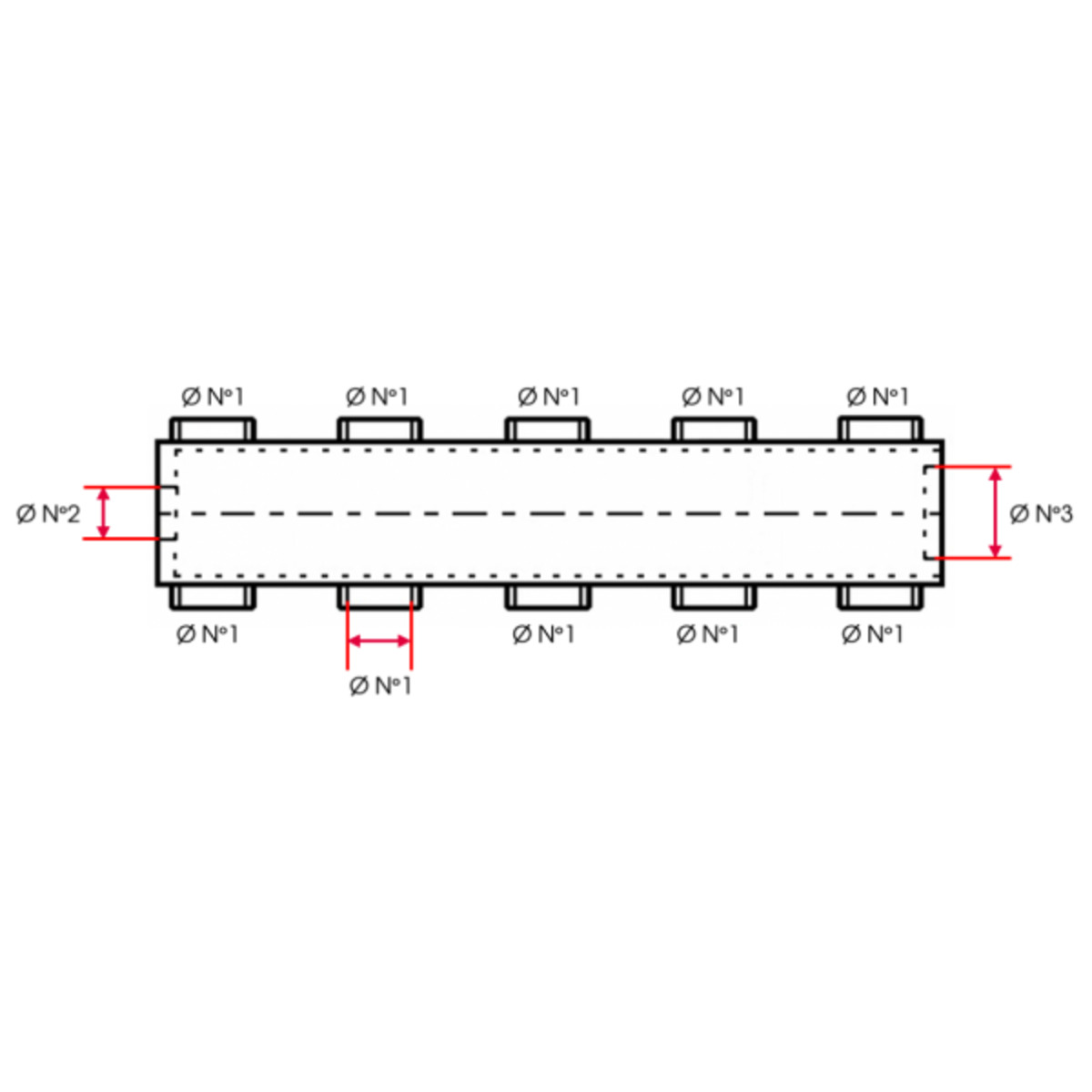 COLLECTEUR 10 SORTIES FEMELLE 1""  (26X34)  - FEMELLE 2""  (50X42)- FEMELLE 1""  (26X34)          - 90 ENTR'AXE 105